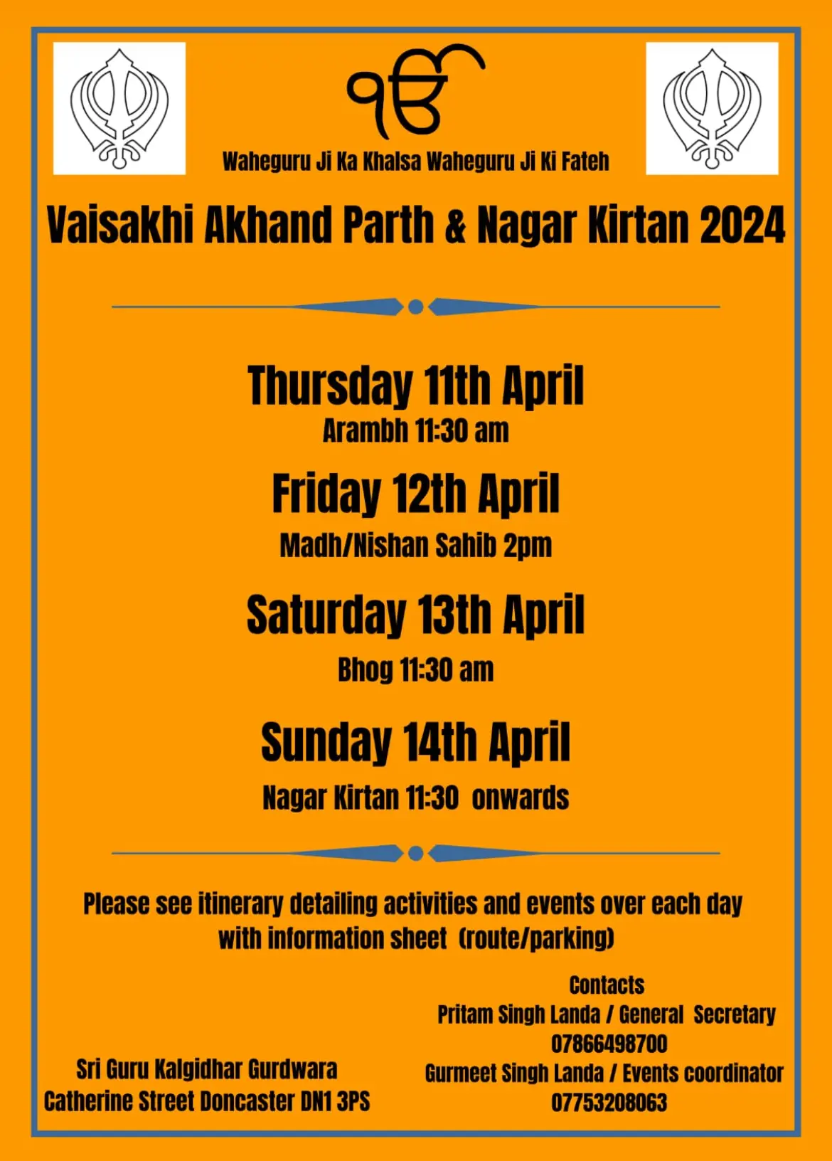 Vaisakhi april 2024 Doncaster Gurdwara